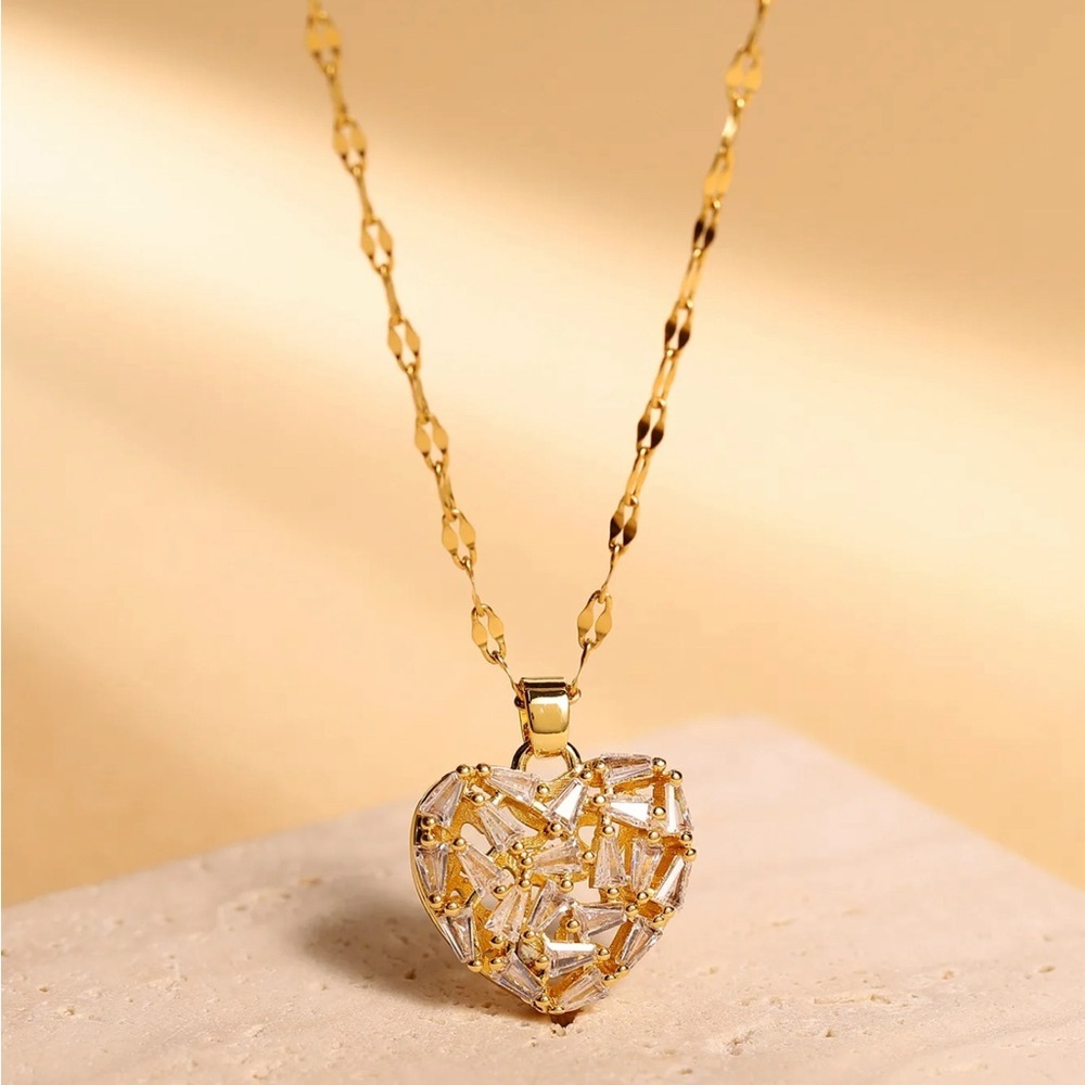Elegant Glam Heart Shape Stainless Steel Zircon Plating Inlay Pendant Necklace